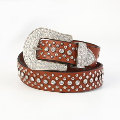 HY1031 Custom manufacturers women's full grain leather belts with natural A-diamond